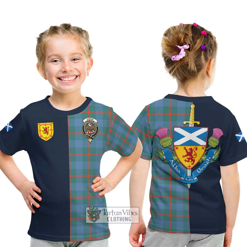 Tartan Vibes Clothing Agnew Ancient Tartan Kid T-Shirt with Scottish Lion Royal Arm Half Style