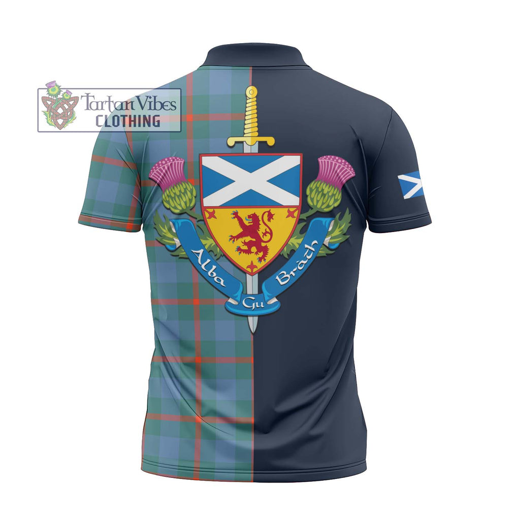 Tartan Vibes Clothing Agnew Ancient Tartan Zipper Polo Shirt with Scottish Lion Royal Arm Half Style