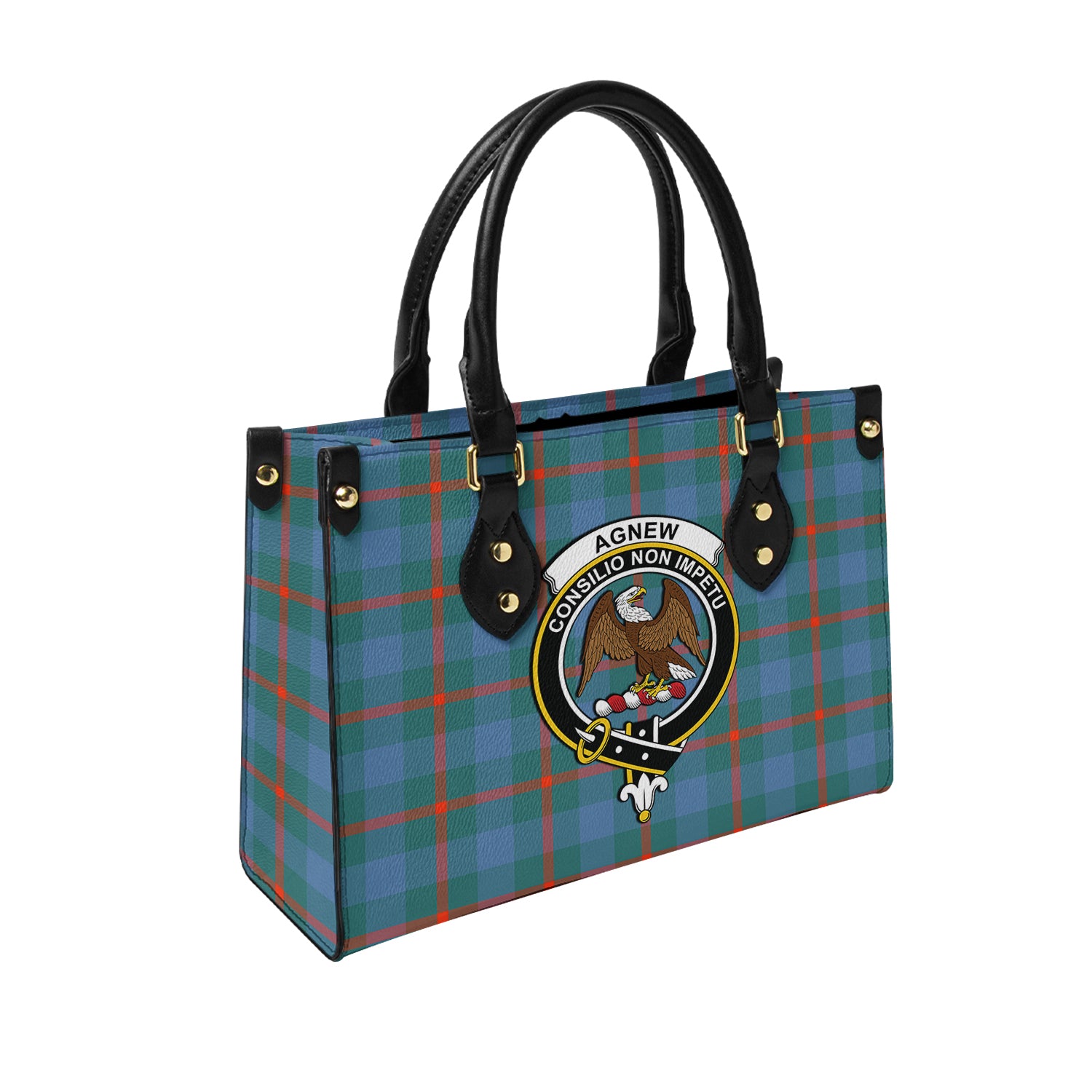 Agnew Ancient Tartan Leather Bag with Family Crest - Tartanvibesclothing