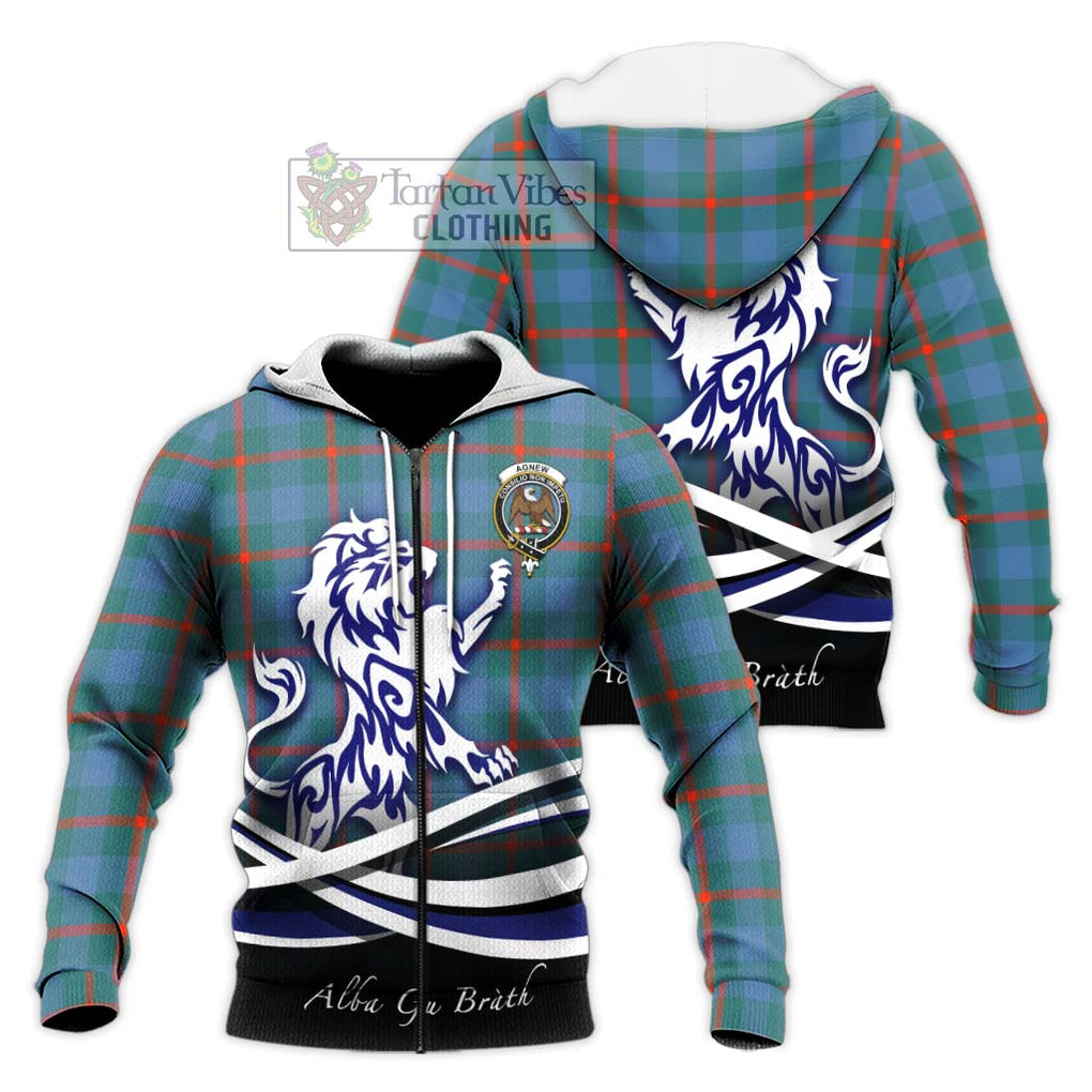 Agnew Ancient Tartan Knitted Hoodie with Alba Gu Brath Regal Lion Emblem Unisex Knitted Zip Hoodie - Tartanvibesclothing Shop