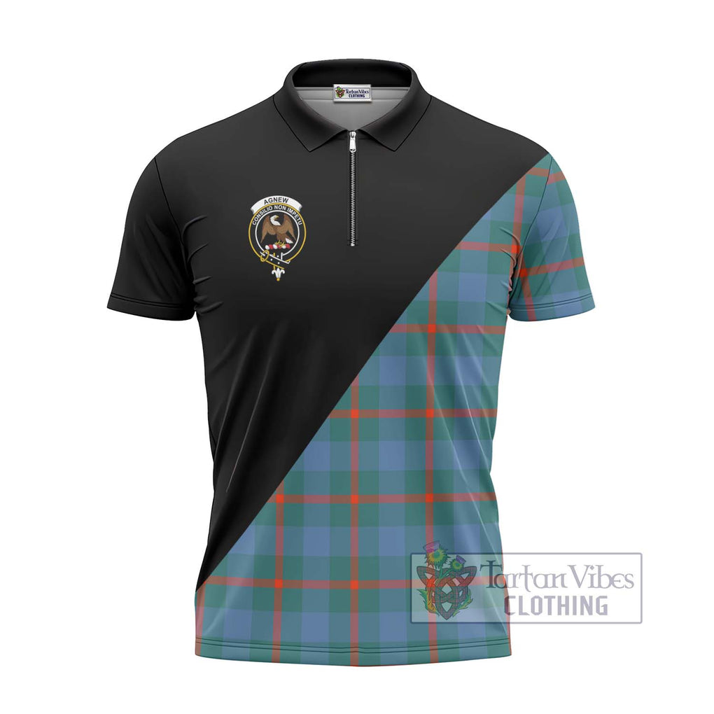 Agnew Ancient Tartan Zipper Polo Shirt with Family Crest and Military Logo Style - Tartanvibesclothing Shop