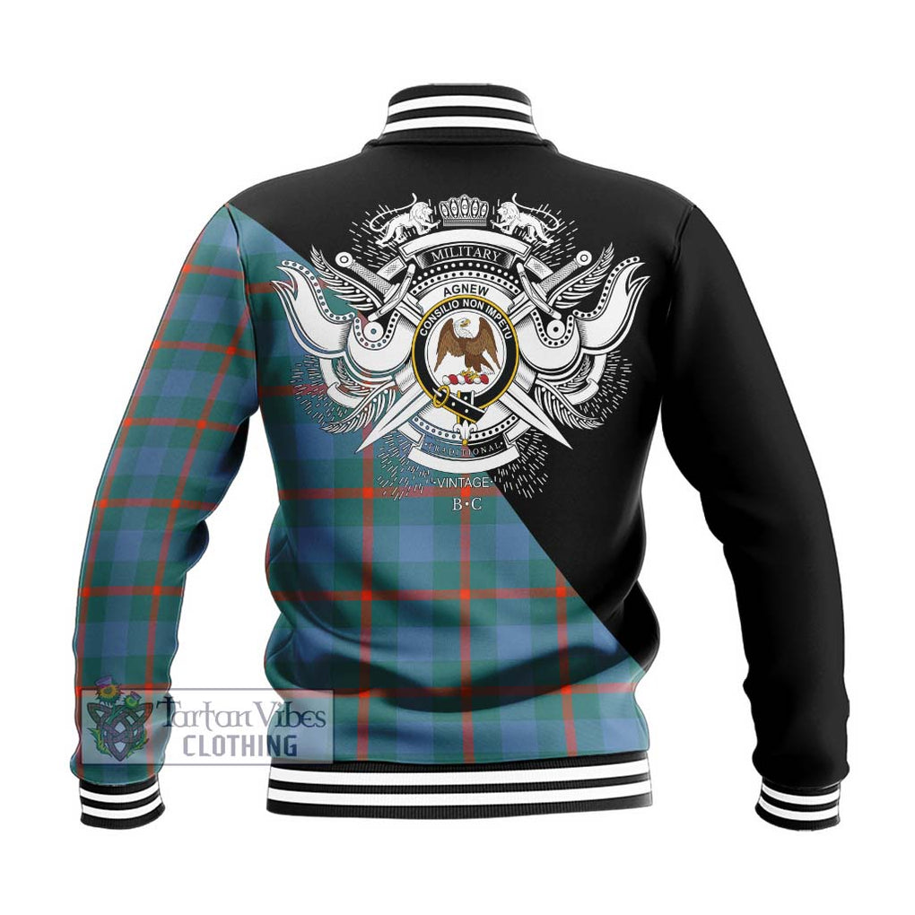 Agnew Ancient Tartan Baseball Jacket with Family Crest and Military Logo Style - Tartanvibesclothing Shop