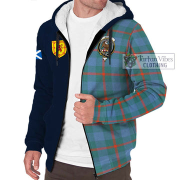 Agnew Ancient Tartan Sherpa Hoodie Alba with Scottish Lion Royal Arm Half Style