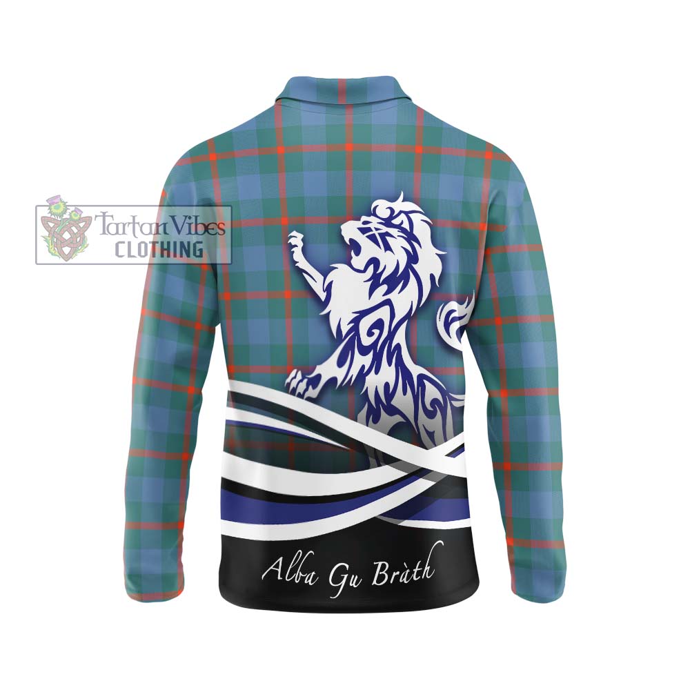 Agnew Ancient Tartan Long Sleeve Polo Shirt with Alba Gu Brath Regal Lion Emblem - Tartanvibesclothing Shop