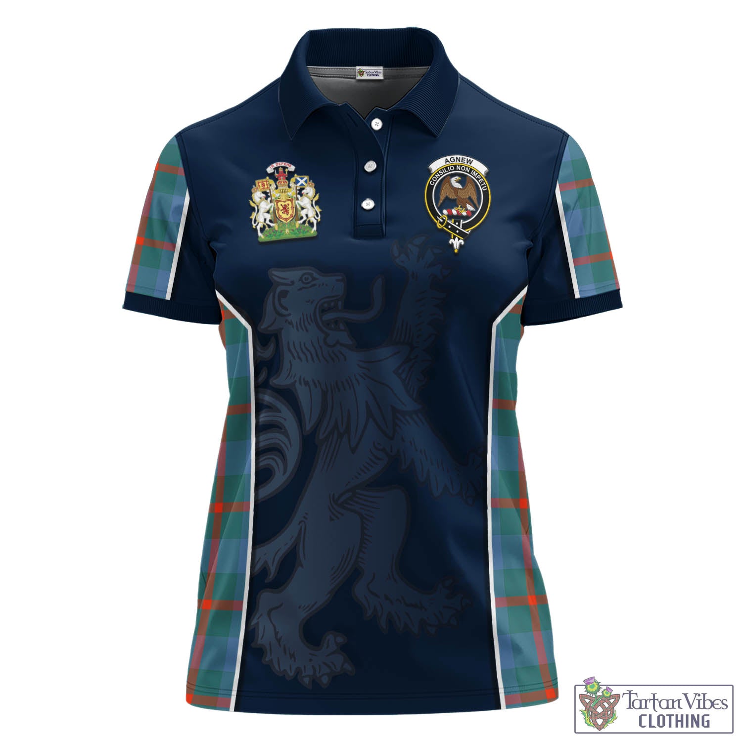 Tartan Vibes Clothing Agnew Ancient Tartan Women's Polo Shirt with Family Crest and Lion Rampant Vibes Sport Style