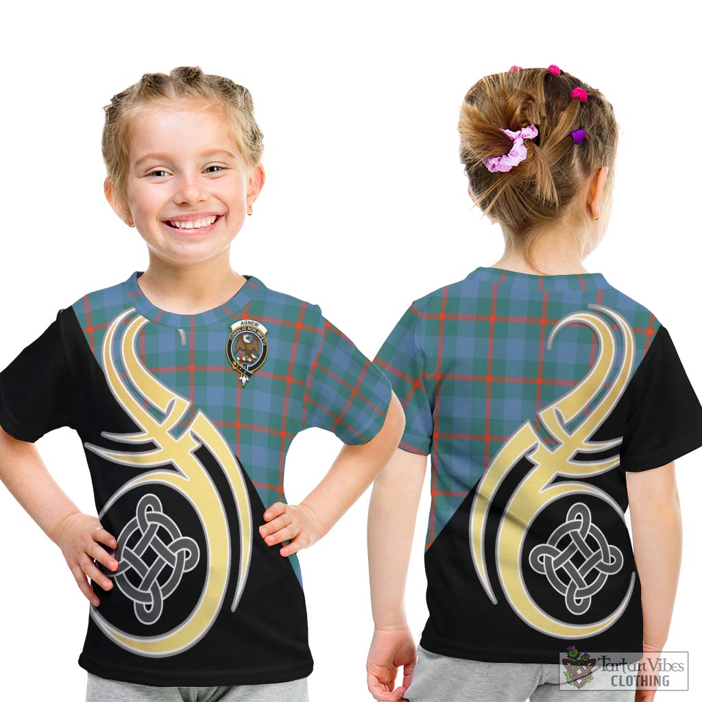 Agnew Ancient Tartan Kid T-Shirt with Family Crest and Celtic Symbol Style - Tartan Vibes Clothing