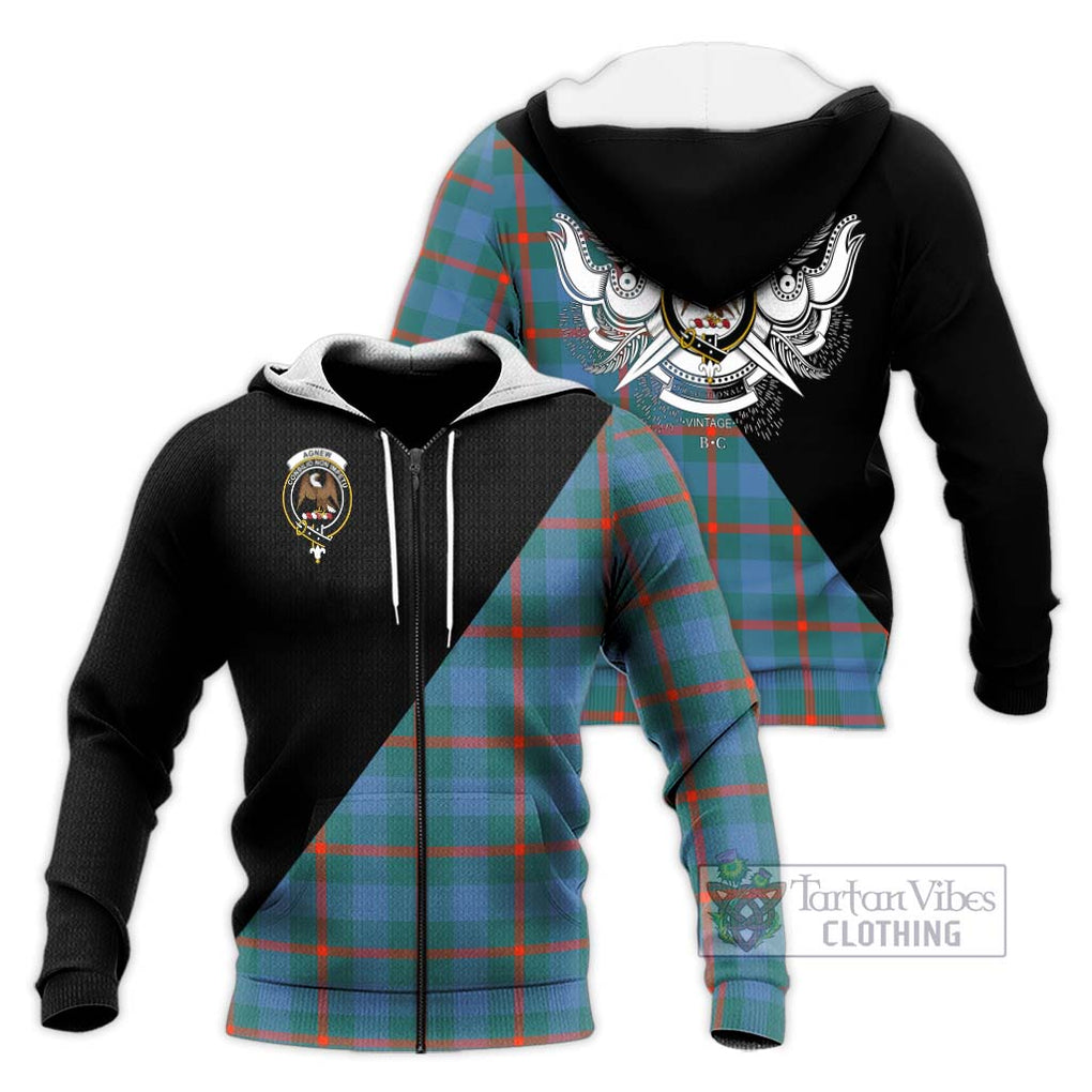 Agnew Ancient Tartan Knitted Hoodie with Family Crest and Military Logo Style Unisex Knitted Zip Hoodie - Tartanvibesclothing Shop