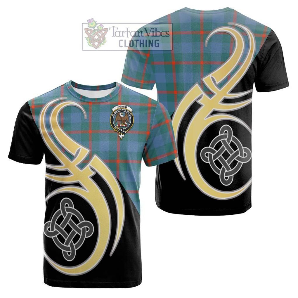 Tartan Vibes Clothing Agnew Ancient Tartan Cotton T-shirt with Family Crest and Celtic Symbol Style