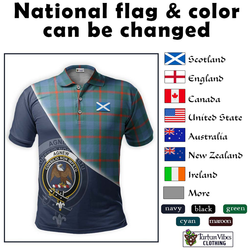 Agnew Ancient Tartan Polo Shirt with Personalised National Flag and Family Crest Half Style - Tartanvibesclothing Shop