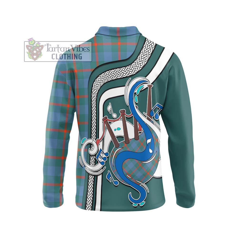 Tartan Vibes Clothing Agnew Ancient Tartan Long Sleeve Polo Shirt with Epic Bagpipe Style