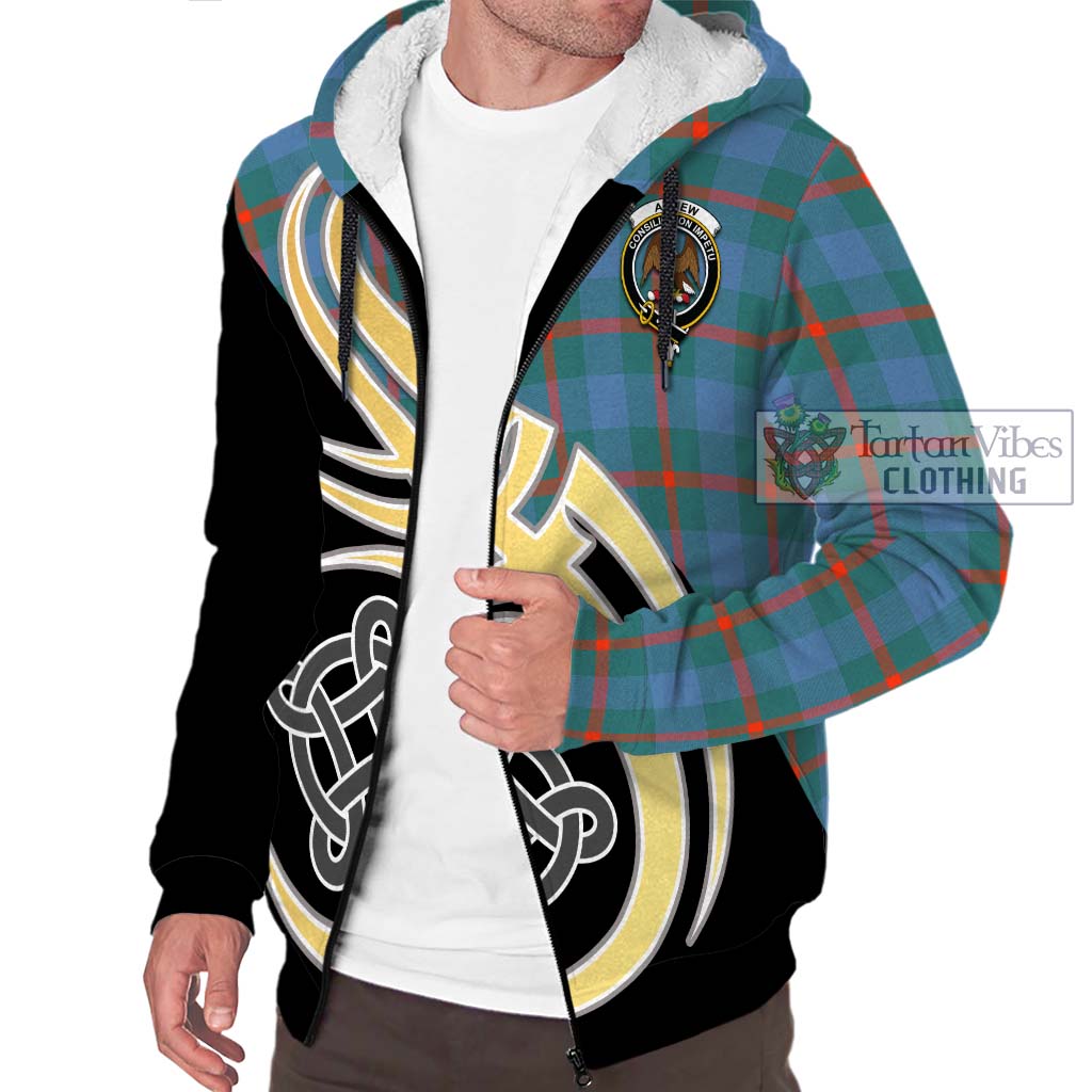 Agnew Ancient Tartan Sherpa Hoodie with Family Crest and Celtic Symbol Style - Tartan Vibes Clothing