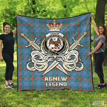 Agnew Ancient Tartan Quilt with Clan Crest and the Golden Sword of Courageous Legacy