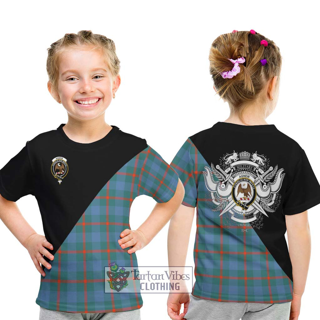 Agnew Ancient Tartan Kid T-Shirt with Family Crest and Military Logo Style - Tartanvibesclothing Shop