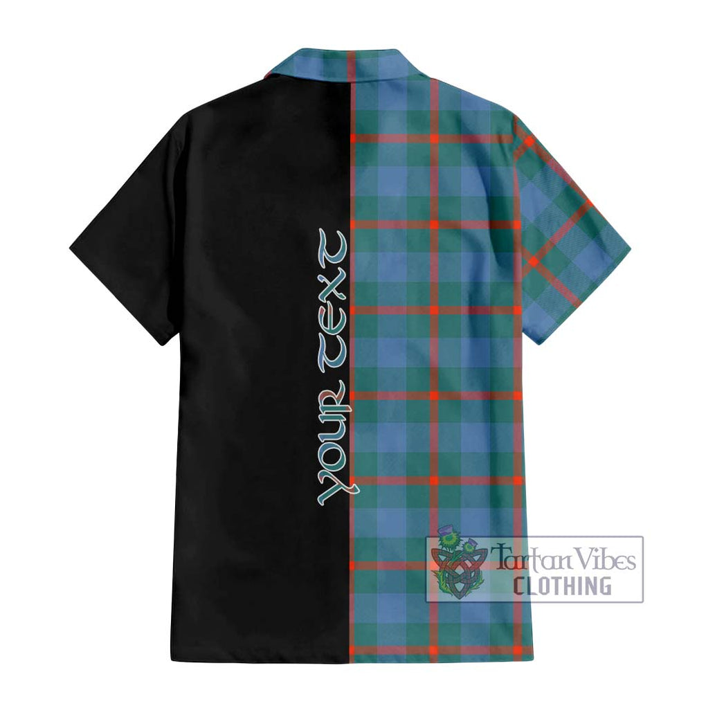 Agnew Ancient Tartan Short Sleeve Button Shirt with Family Crest and Half Of Me Style - Tartanvibesclothing Shop