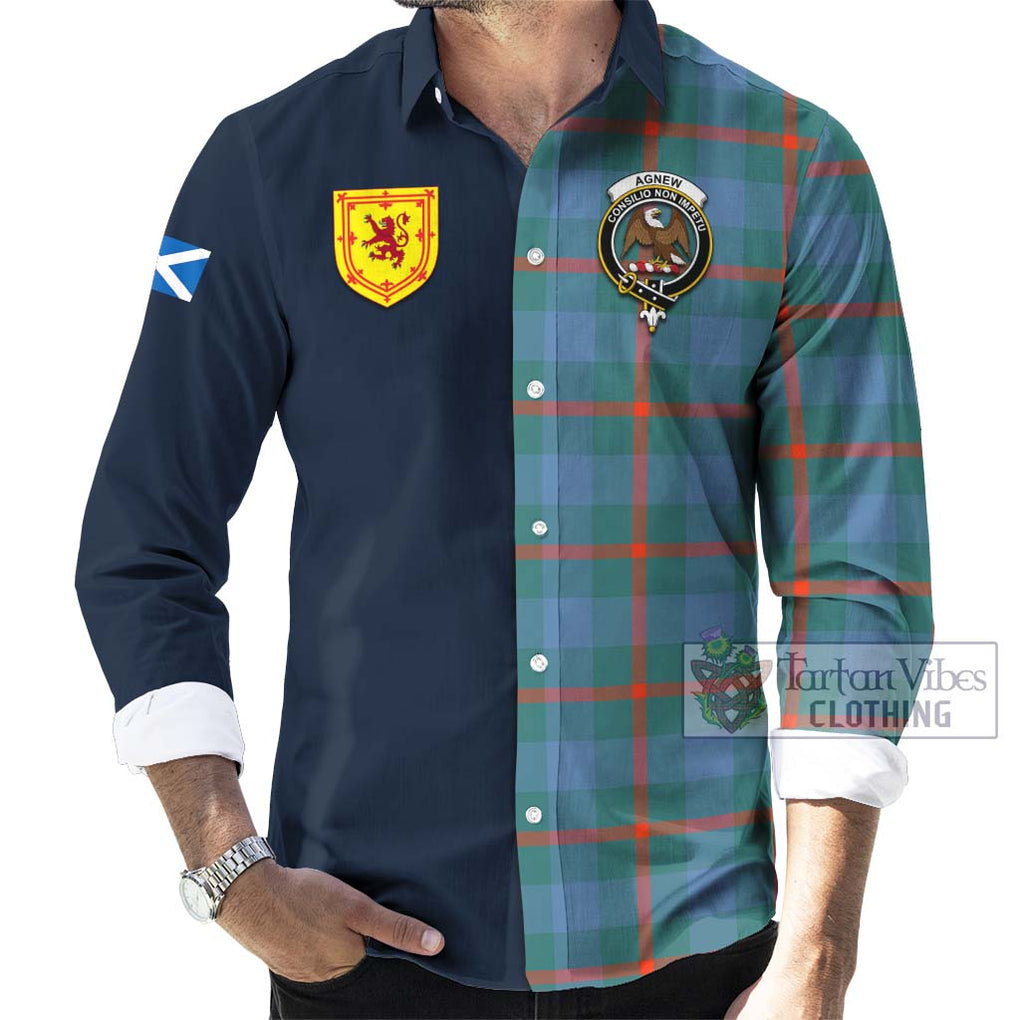 Tartan Vibes Clothing Agnew Ancient Tartan Long Sleeve Button Shirt with Scottish Lion Royal Arm Half Style