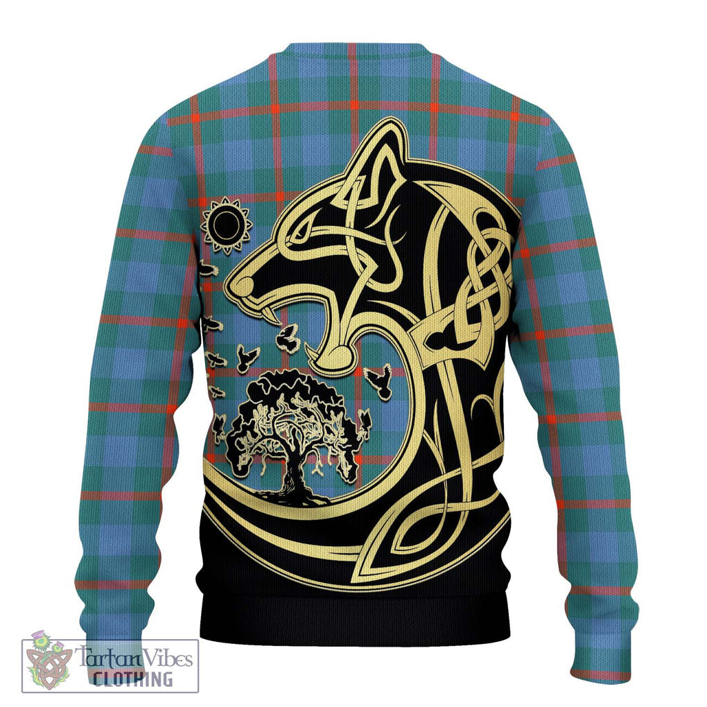 Agnew Ancient Tartan Knitted Sweater with Family Crest Celtic Wolf Style - Tartan Vibes Clothing