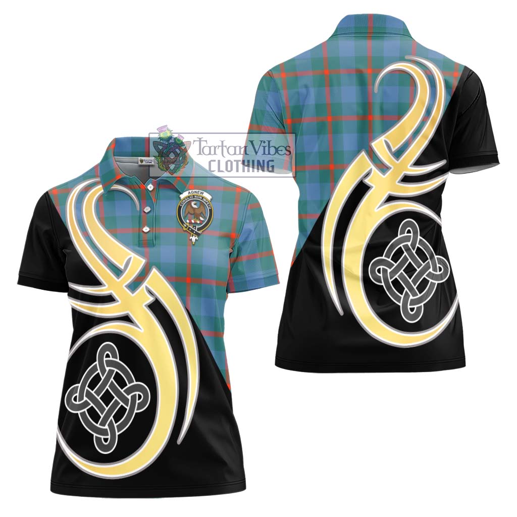 Agnew Ancient Tartan Women's Polo Shirt with Family Crest and Celtic Symbol Style - Tartan Vibes Clothing