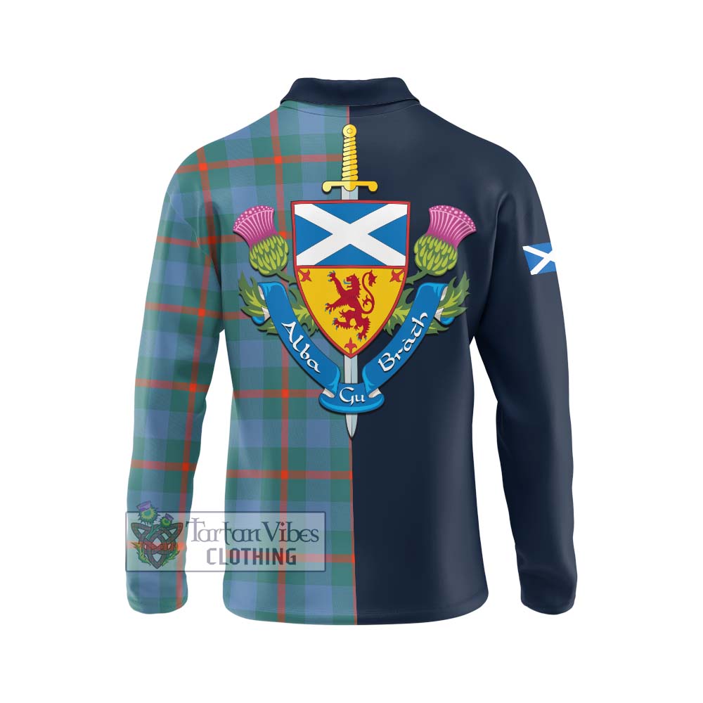 Tartan Vibes Clothing Agnew Ancient Tartan Long Sleeve Polo Shirt with Scottish Lion Royal Arm Half Style