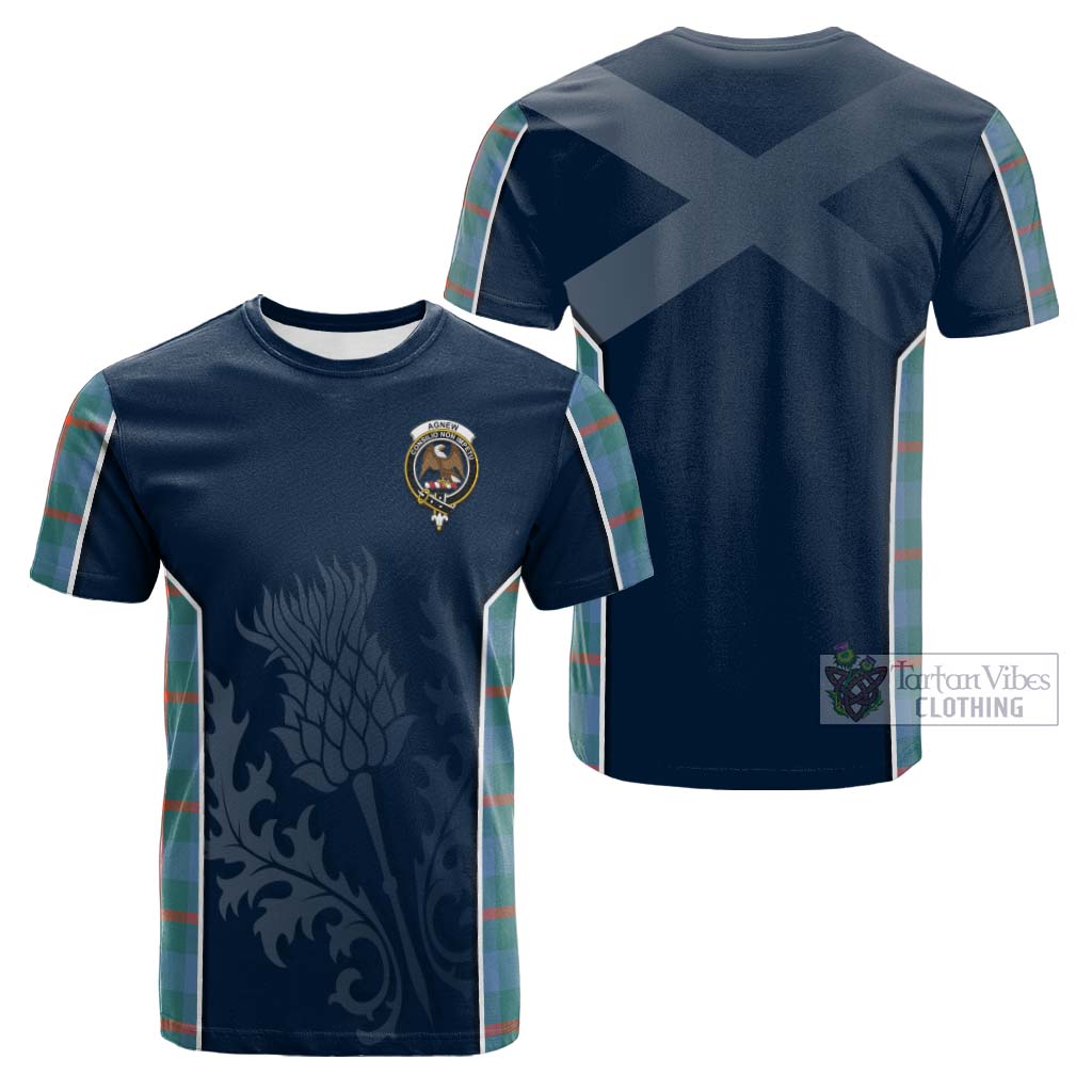 Tartan Vibes Clothing Agnew Ancient Tartan Cotton T-shirt with Family Crest and Scottish Thistle Vibes Sport Style