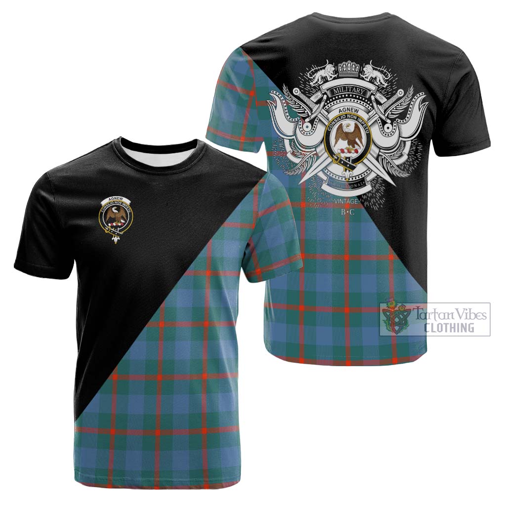 Tartan Vibes Clothing Agnew Ancient Tartan Cotton T-shirt with Family Crest and Military Logo Style