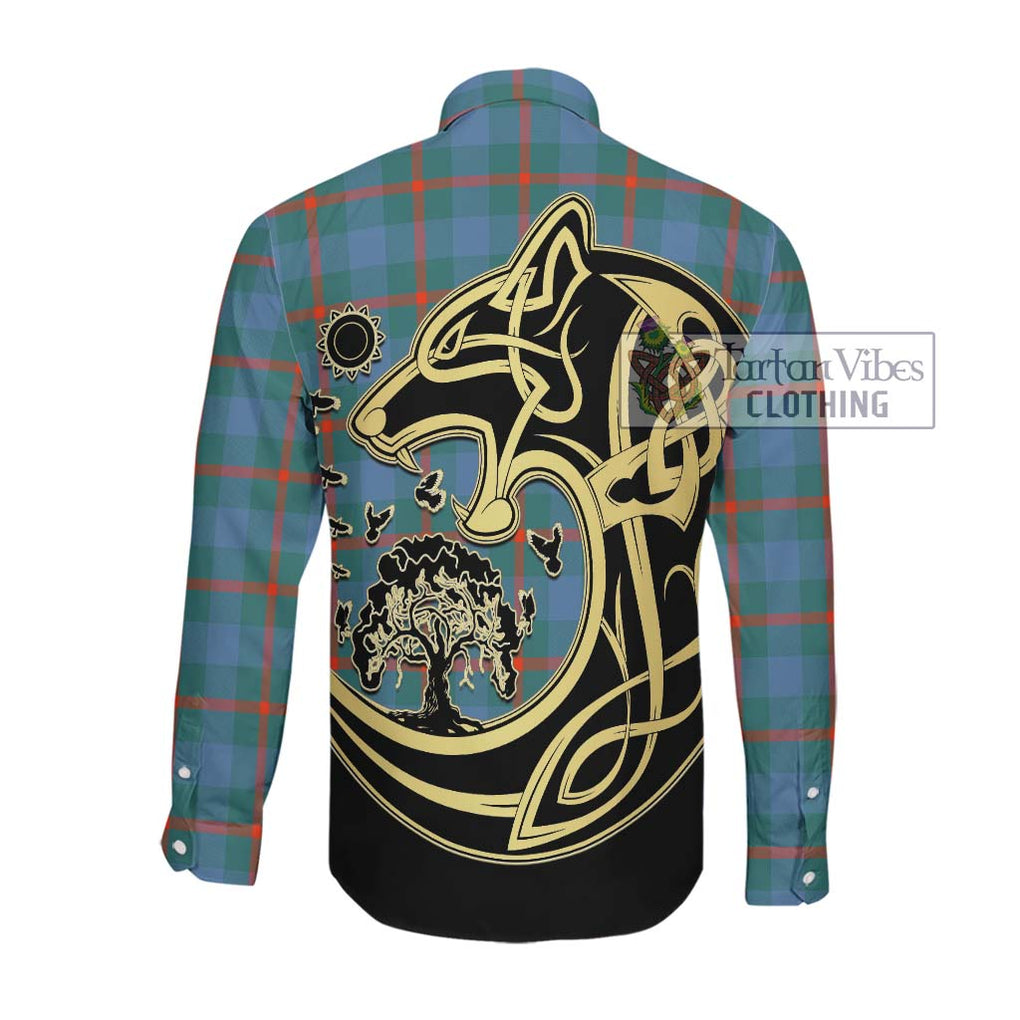 Agnew Ancient Tartan Long Sleeve Button Shirt with Family Crest Celtic Wolf Style Men's Shirt - Tartan Vibes Clothing