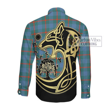 Agnew Ancient Tartan Long Sleeve Button Shirt with Family Crest Celtic Wolf Style