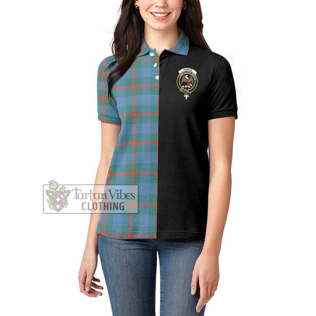 Agnew Ancient Tartan Women's Polo Shirt with Family Crest and Half Of Me Style - Tartanvibesclothing Shop