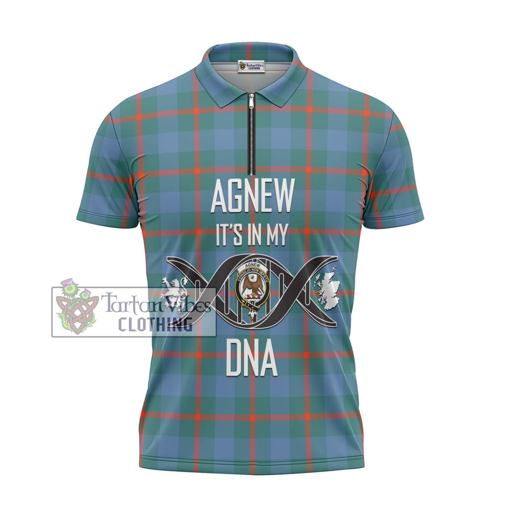 Agnew Ancient Tartan Zipper Polo Shirt with Family Crest DNA In Me Style - Tartanvibesclothing Shop