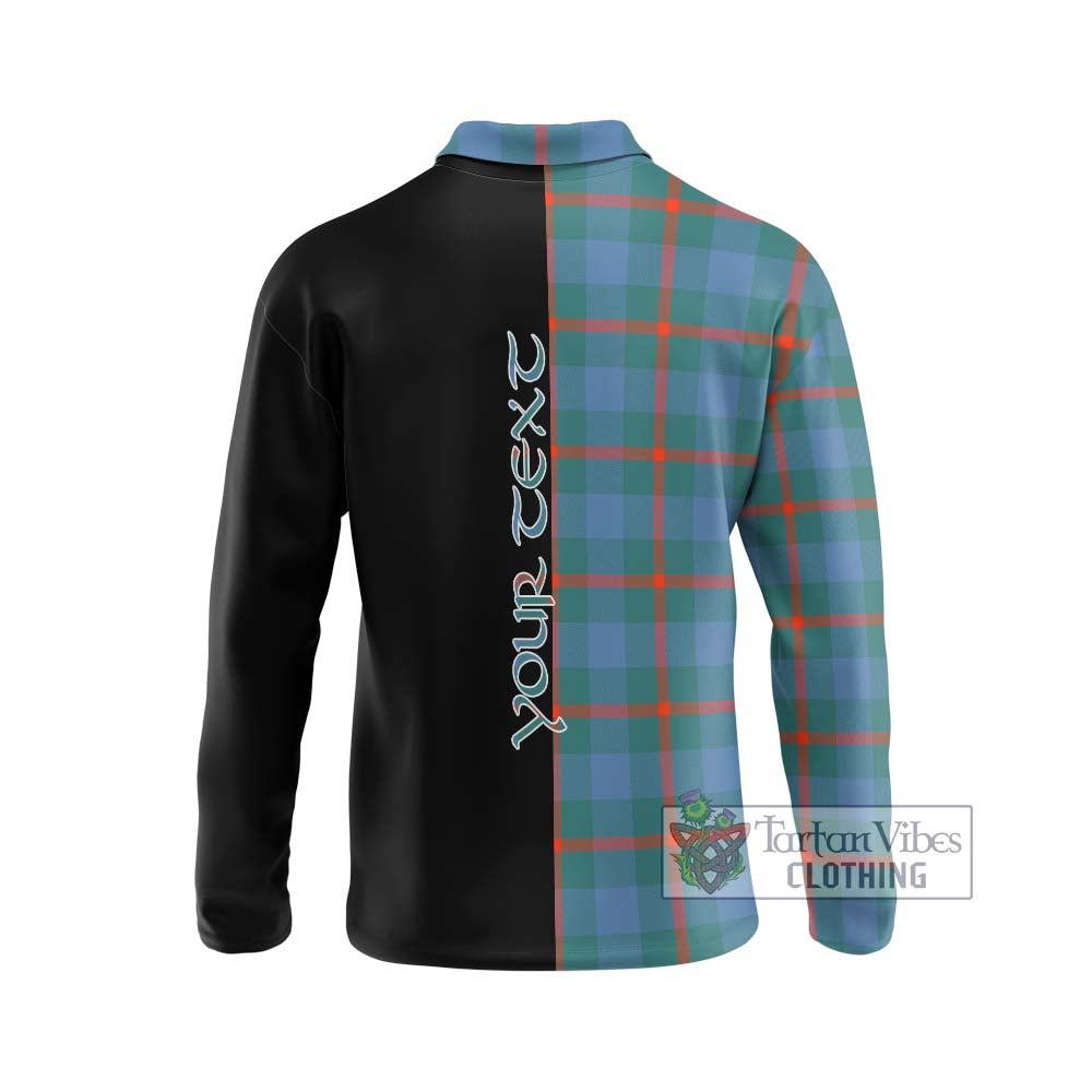 Agnew Ancient Tartan Long Sleeve Polo Shirt with Family Crest and Half Of Me Style - Tartanvibesclothing Shop