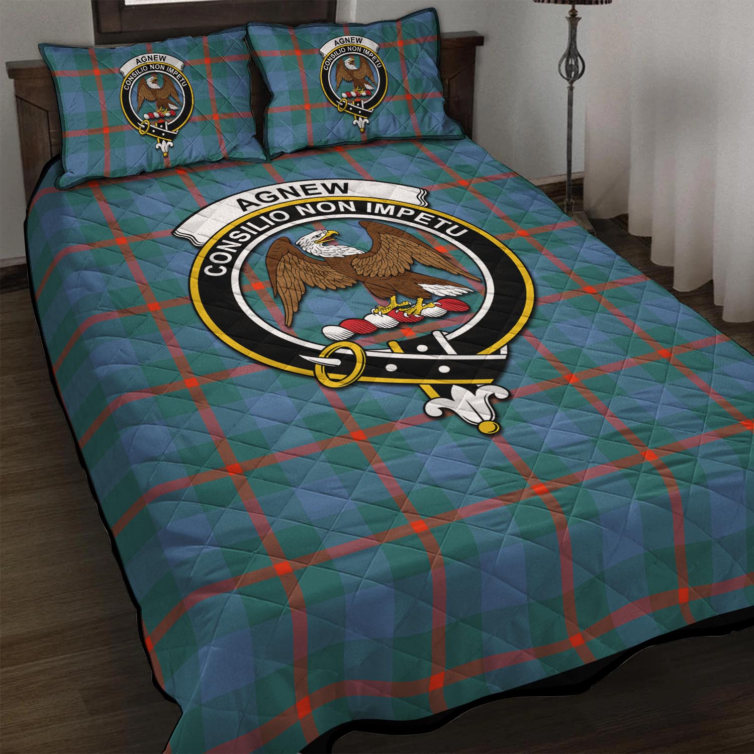 Agnew Ancient Tartan Quilt Bed Set with Family Crest - Tartan Vibes Clothing