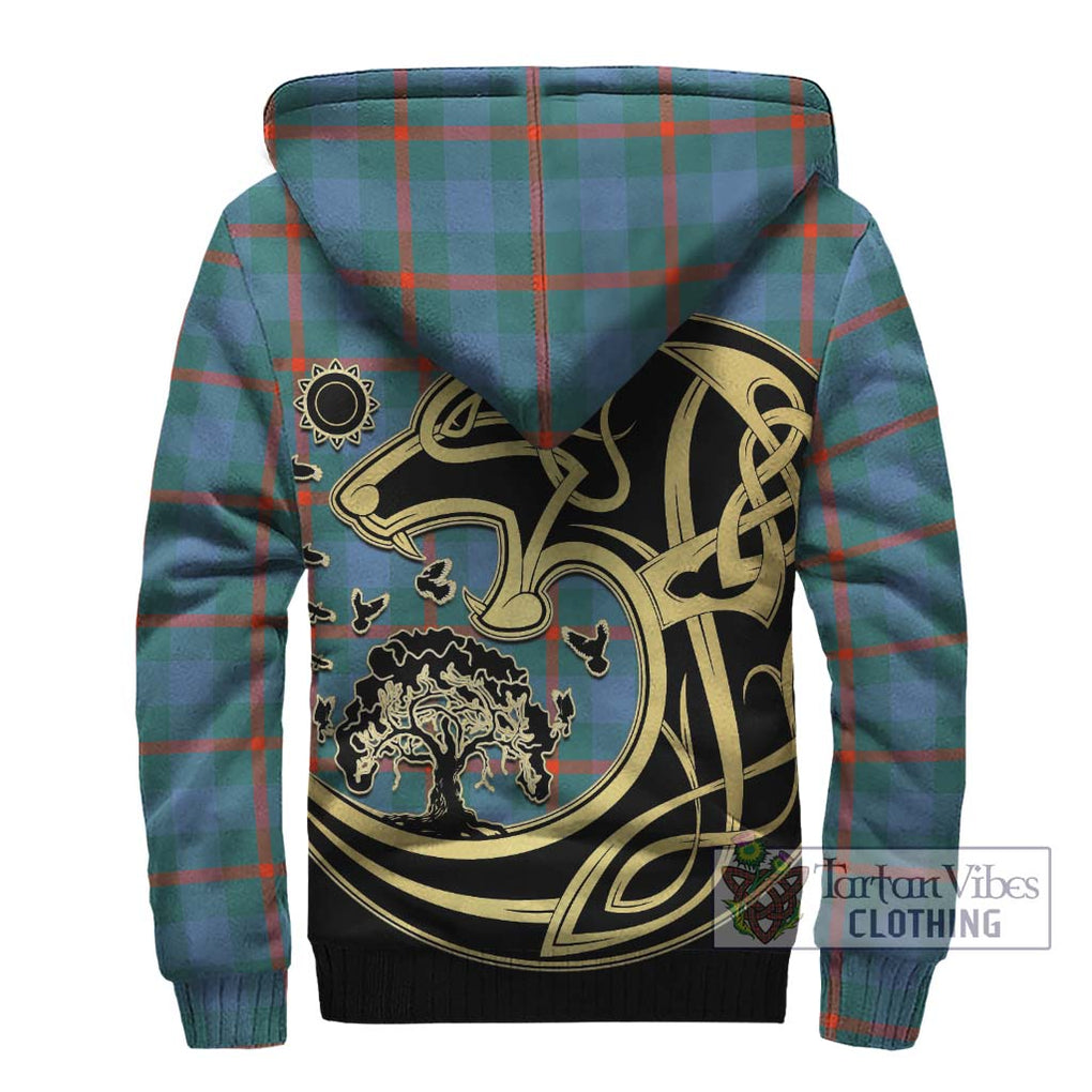 Agnew Ancient Tartan Sherpa Hoodie with Family Crest Celtic Wolf Style - Tartan Vibes Clothing