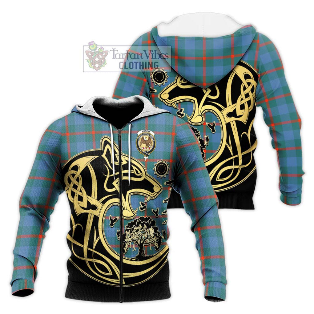 Agnew Ancient Tartan Knitted Hoodie with Family Crest Celtic Wolf Style Unisex Knitted Zip Hoodie - Tartan Vibes Clothing