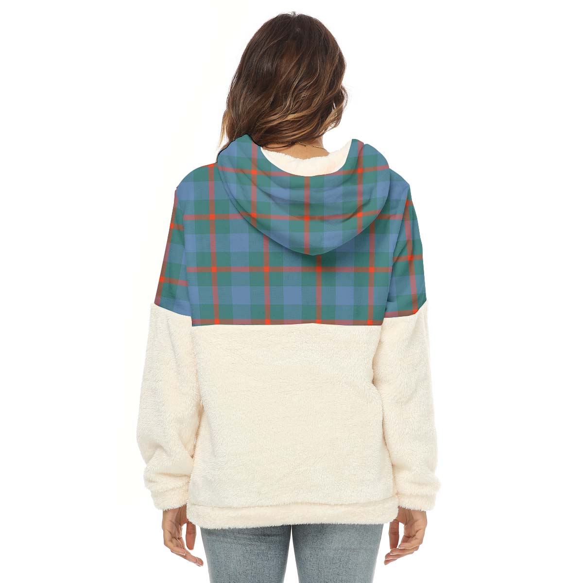 Agnew Ancient Tartan Women's Borg Fleece Hoodie With Half Zip - Tartan Vibes Clothing