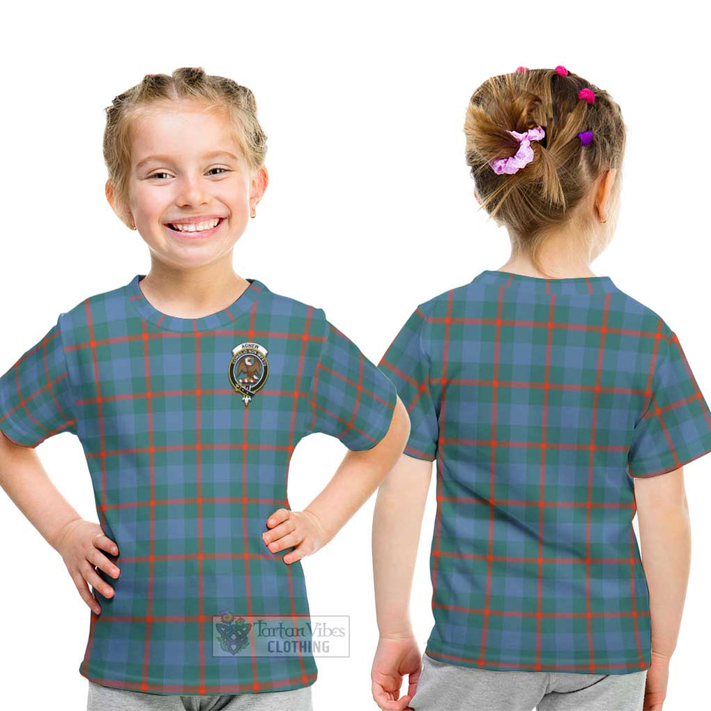 Agnew Ancient Tartan Kid T-Shirt with Family Crest - Tartanvibesclothing Shop