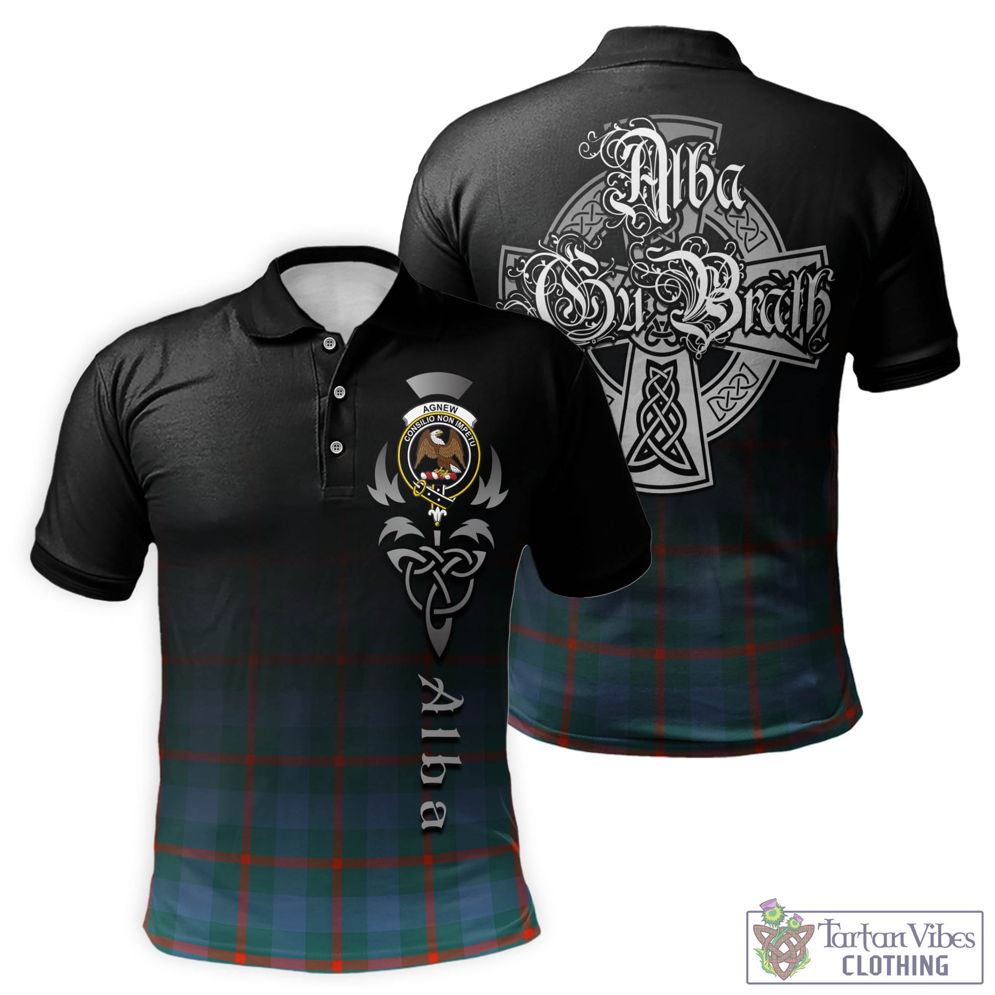 Tartan Vibes Clothing Agnew Ancient Tartan Polo Shirt Featuring Alba Gu Brath Family Crest Celtic Inspired