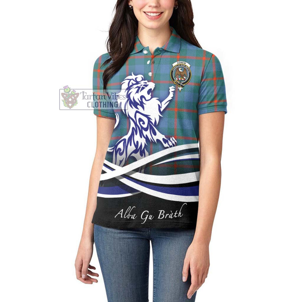 Agnew Ancient Tartan Women's Polo Shirt with Alba Gu Brath Regal Lion Emblem - Tartanvibesclothing Shop