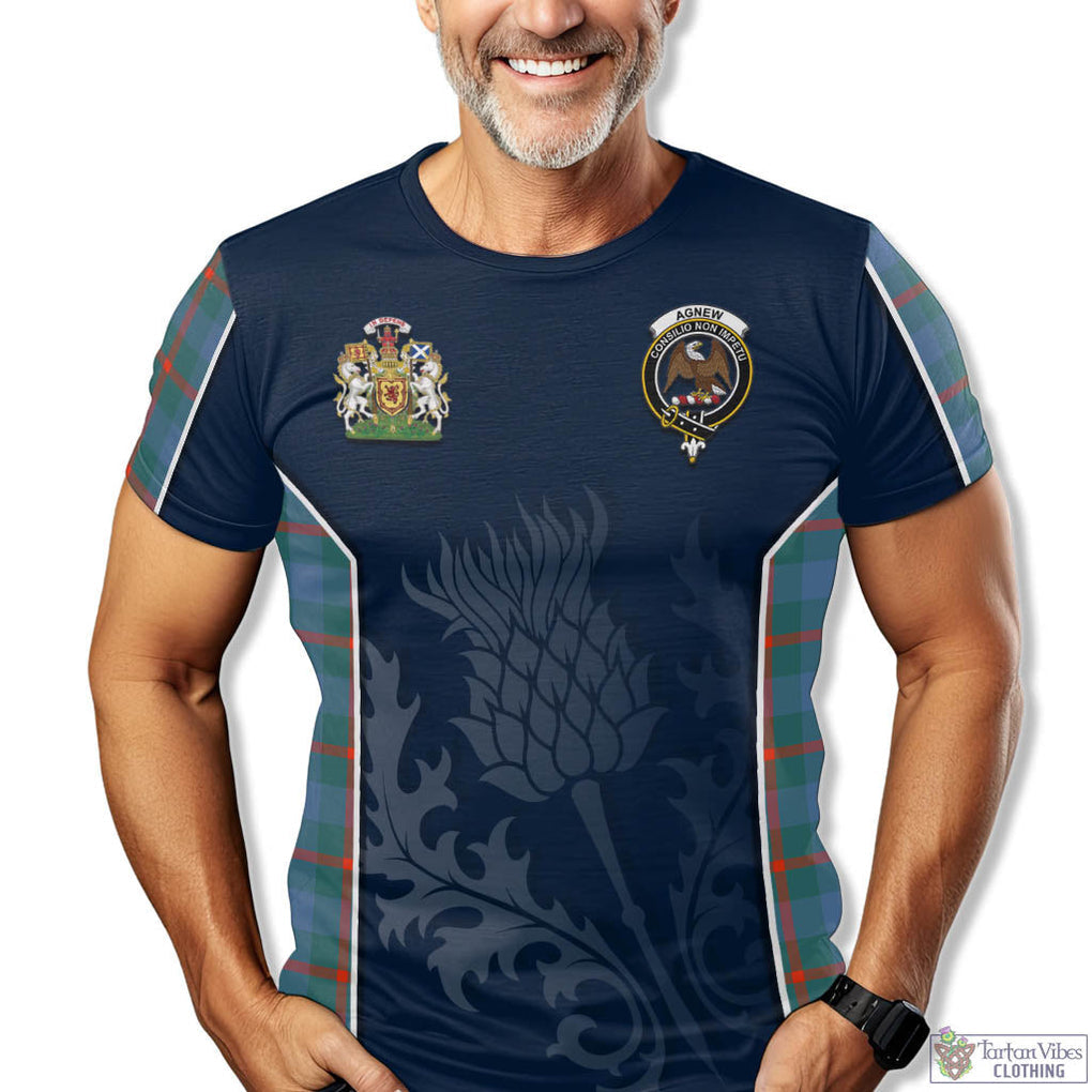 Tartan Vibes Clothing Agnew Ancient Tartan T-Shirt with Family Crest and Scottish Thistle Vibes Sport Style