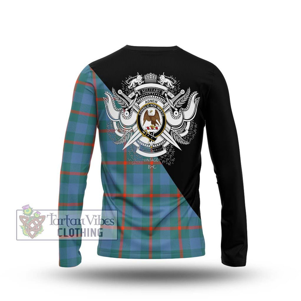 Agnew Ancient Tartan Long Sleeve T-Shirt with Family Crest and Military Logo Style - Tartanvibesclothing Shop