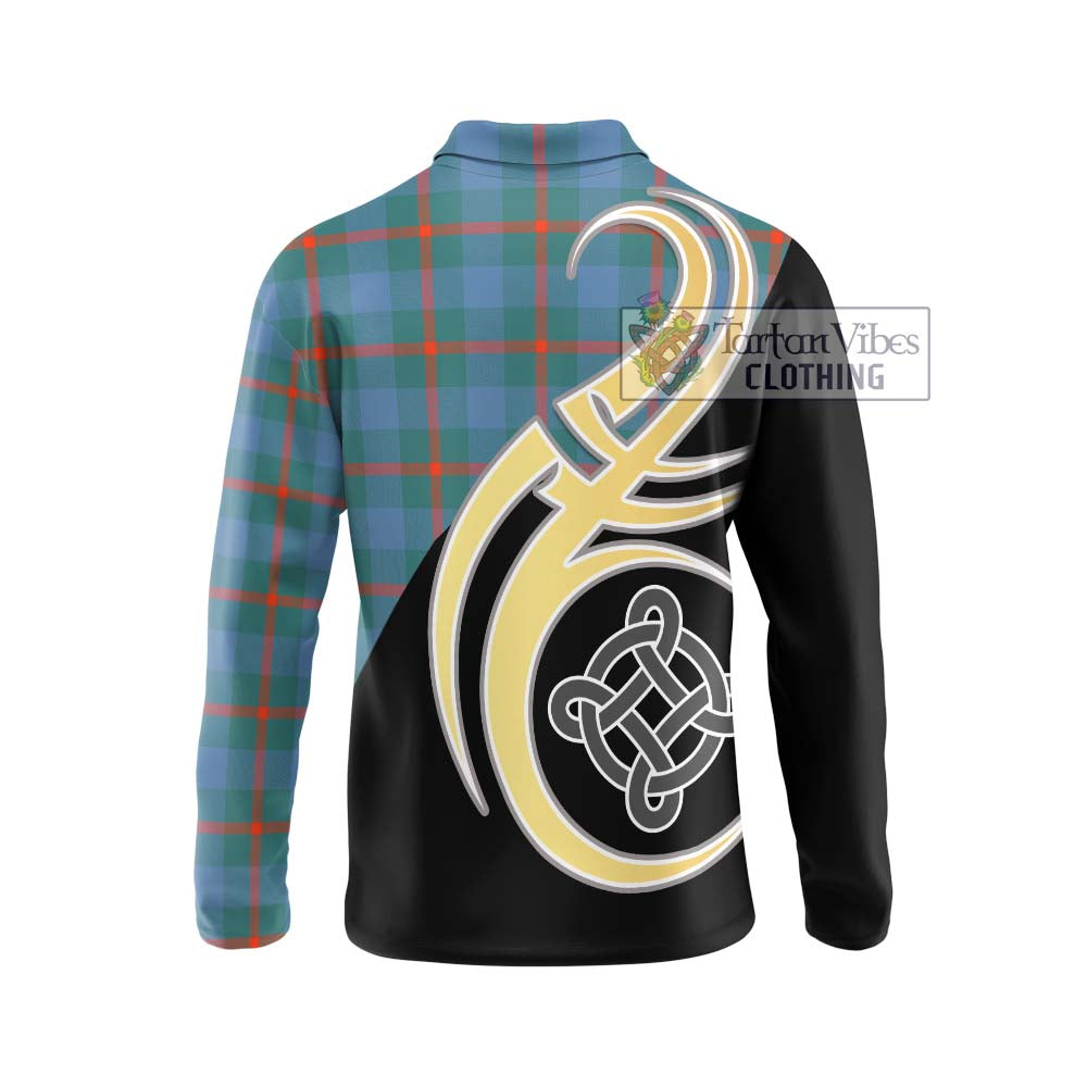 Agnew Ancient Tartan Long Sleeve Polo Shirt with Family Crest and Celtic Symbol Style - Tartan Vibes Clothing