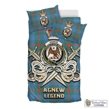 Agnew Ancient Tartan Bedding Set with Clan Crest and the Golden Sword of Courageous Legacy