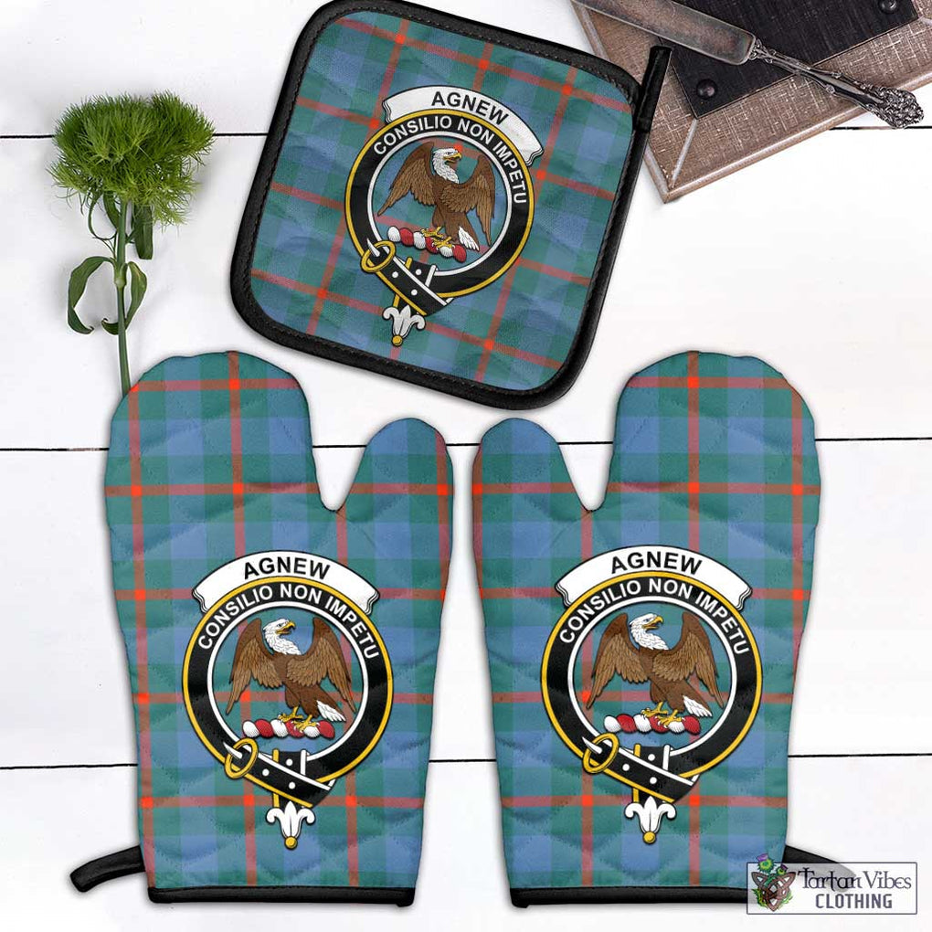 Agnew Ancient Tartan Combo Oven Mitt & Pot-Holder with Family Crest Combo 1 Oven Mitt & 1 Pot-Holder Black - Tartan Vibes Clothing