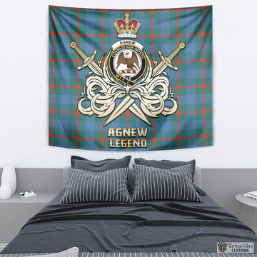 Agnew Ancient Tartan Tapestry with Clan Crest and the Golden Sword of Courageous Legacy