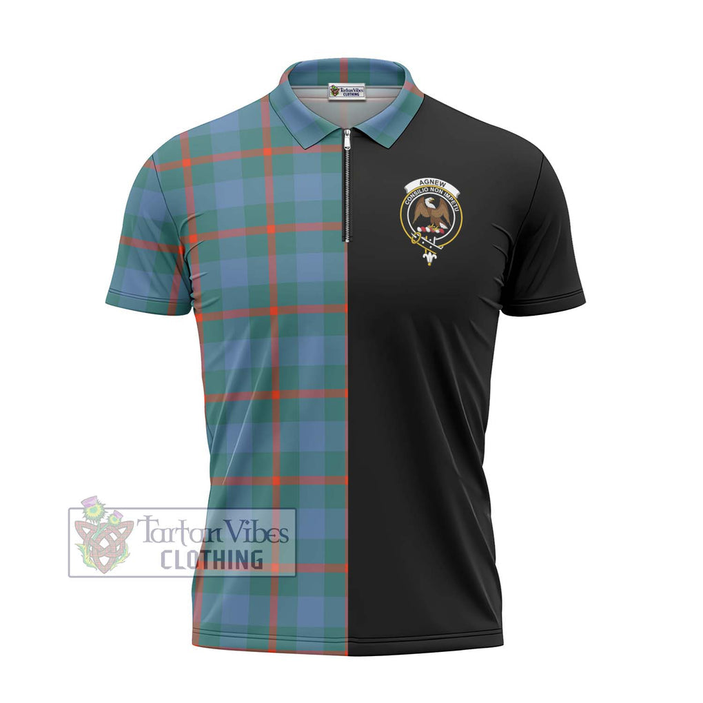 Agnew Ancient Tartan Zipper Polo Shirt with Family Crest and Half Of Me Style - Tartanvibesclothing Shop