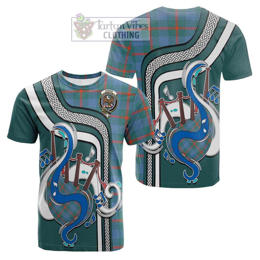 Tartan Vibes Clothing Agnew Ancient Tartan Cotton T-shirt with Epic Bagpipe Style