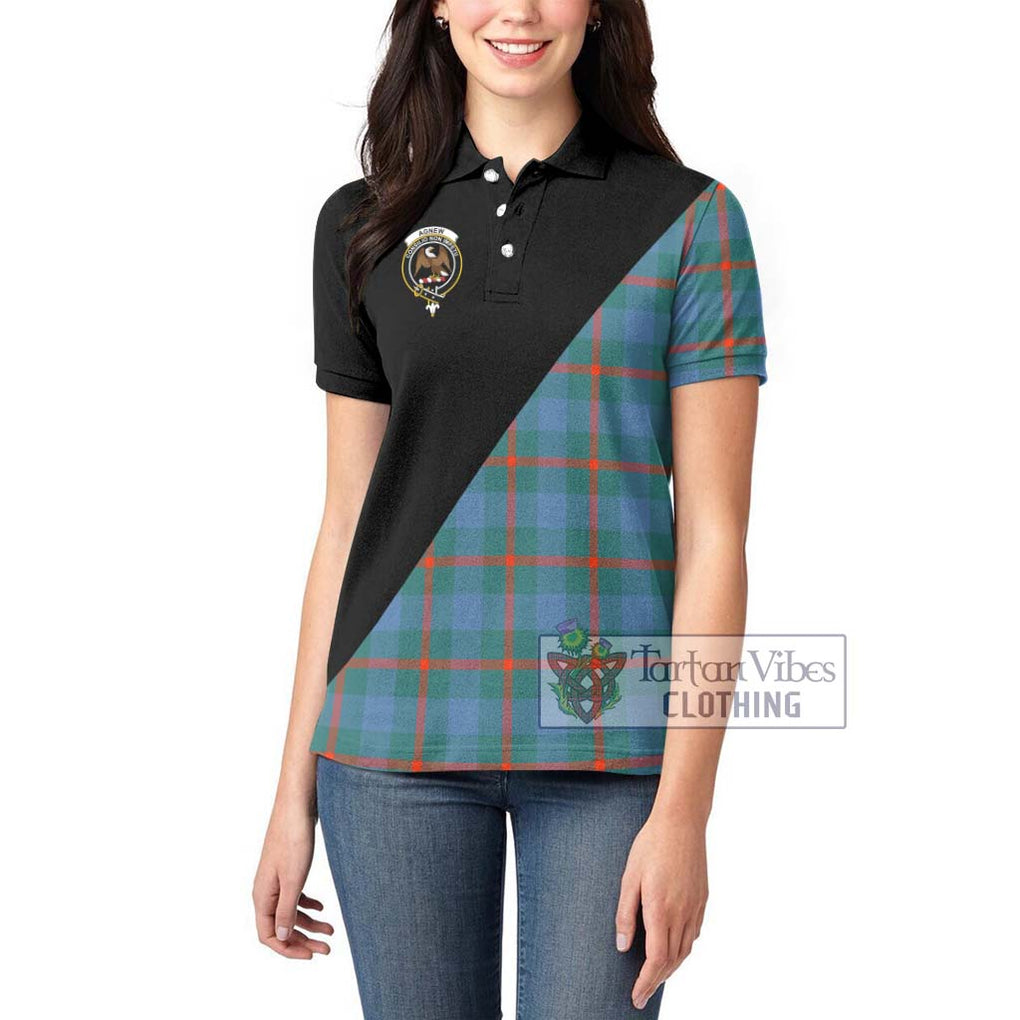 Agnew Ancient Tartan Women's Polo Shirt with Family Crest and Military Logo Style - Tartanvibesclothing Shop