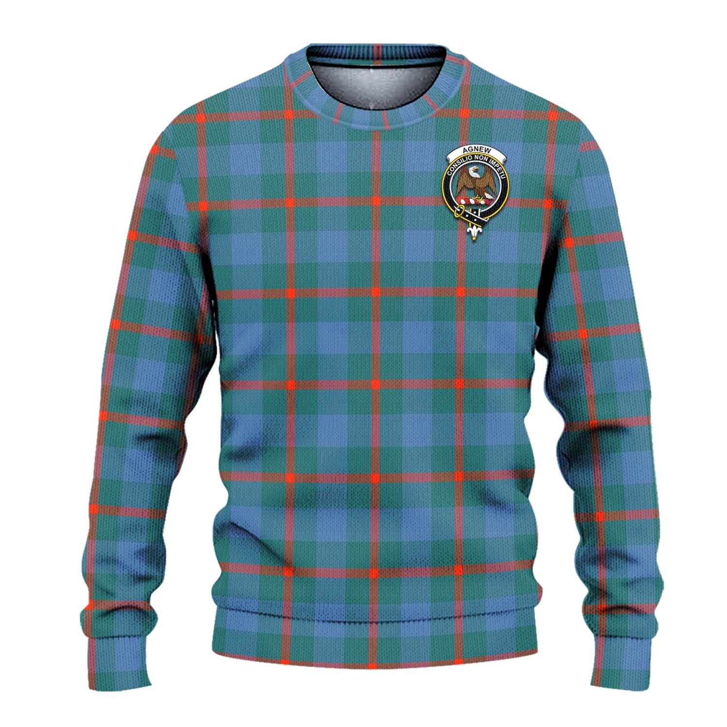 Agnew Ancient Tartan Knitted Sweater with Family Crest - Tartanvibesclothing