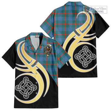 Agnew Ancient Tartan Short Sleeve Button Shirt with Family Crest and Celtic Symbol Style