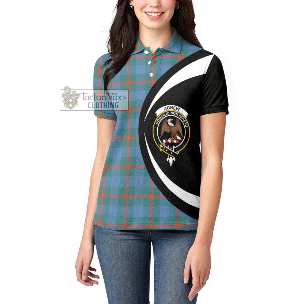 Tartan Vibes Clothing Agnew Ancient Tartan Women's Polo Shirt with Family Crest Circle Style