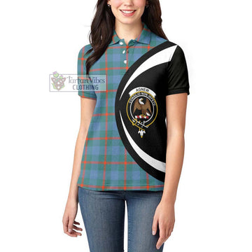 Agnew Ancient Tartan Women's Polo Shirt with Family Crest Circle Style