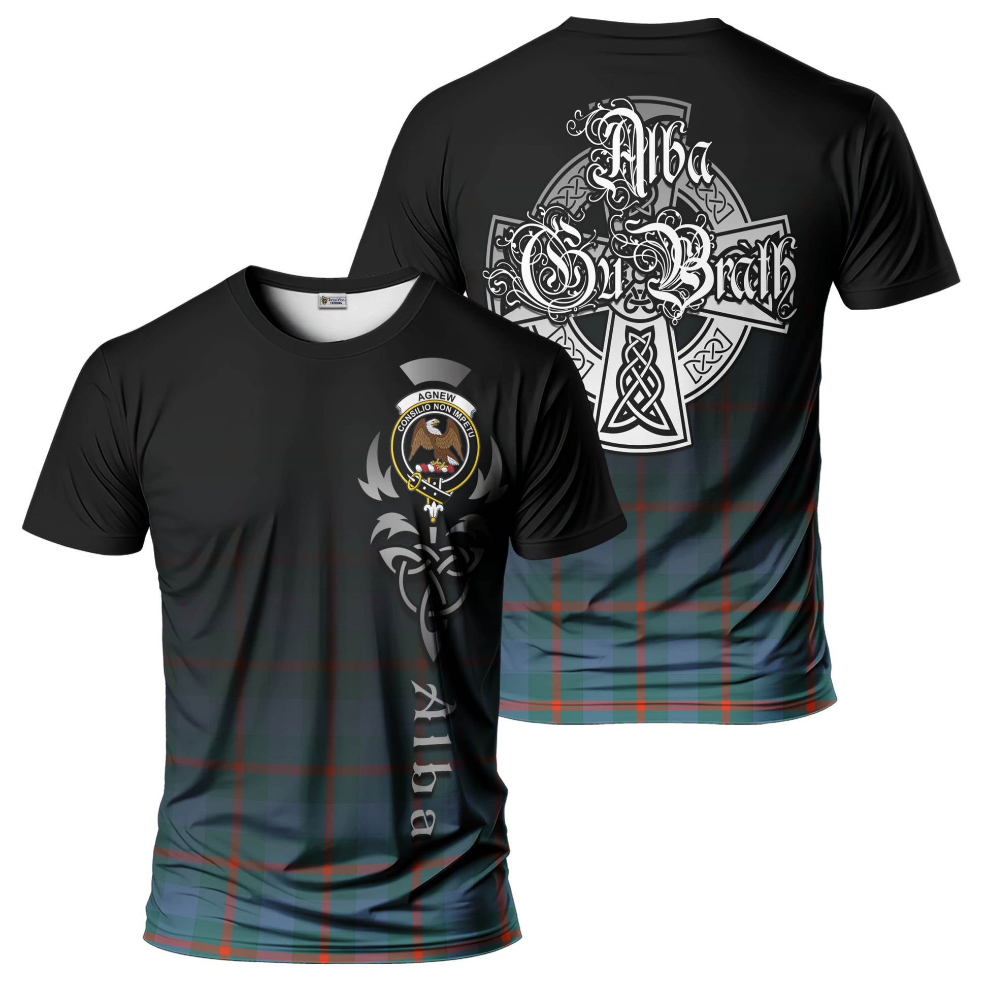 Tartan Vibes Clothing Agnew Ancient Tartan T-Shirt Featuring Alba Gu Brath Family Crest Celtic Inspired